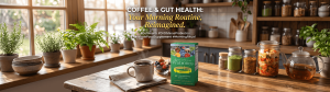Dr. Ohhira's Probiotic box sitting next to a steaming coffee cup